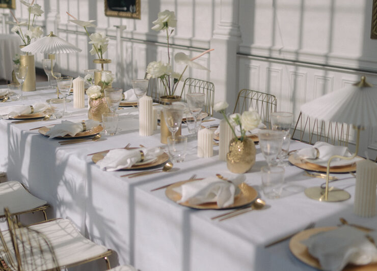 Old Hollywood Glam Hochzeit im Palmenhaus Tischdekoration